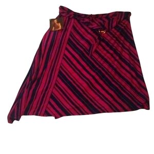 IMAN Global Chic Hot Pink & Navy Stripe Scarf Skirt Asymmetrical Hem SZ XL NWT